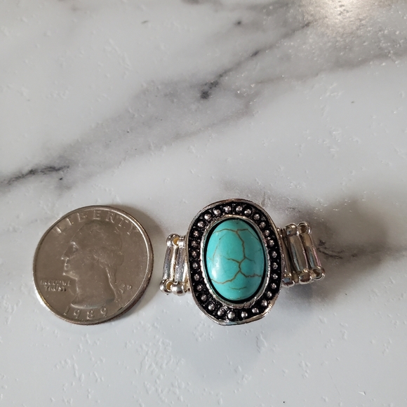 Turquoise Stone Silver Tone Stretch Ring 💥3 for $24💥 - Picture 9 of 12